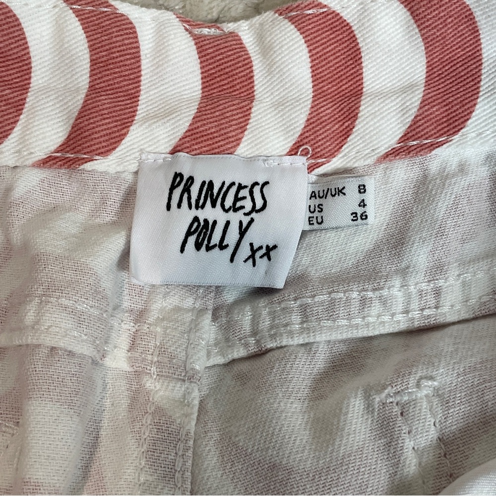 Princess Polly Puerto Denim Retro Pink White Retro Waves High Waisted Jeans Sz 4 - Picture 8 of 8